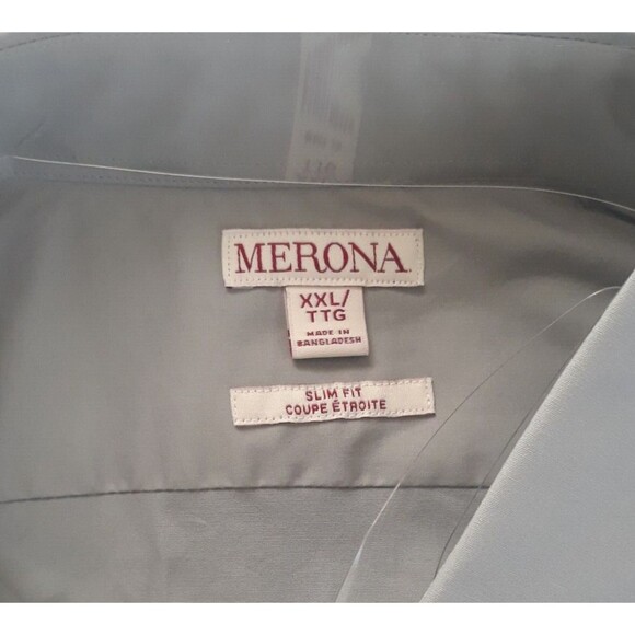 MERONA Button Up Slim Fit Shirt Men Gray XXL Gray Long Sleeve NWT - Picture 8 of 12